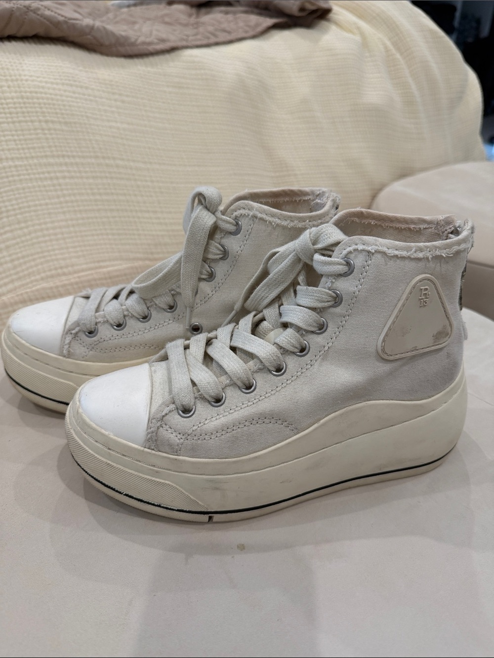 R13 High-Top Platform Sneakers in Off-White sz 6